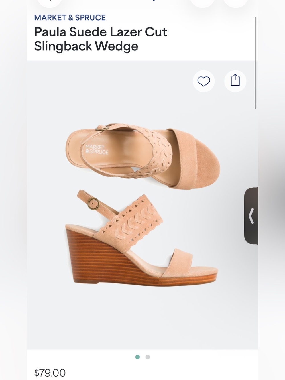 Paula suede laser cut sling back wedge